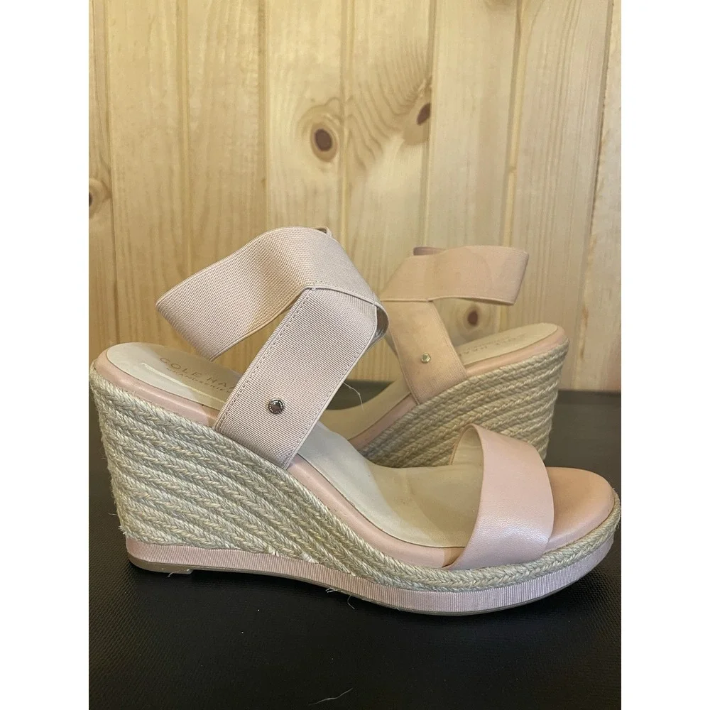 Cole Haan Wedge Espadrille Shoes Womens 8.5 Rose Light Pink Open Toe Sandals